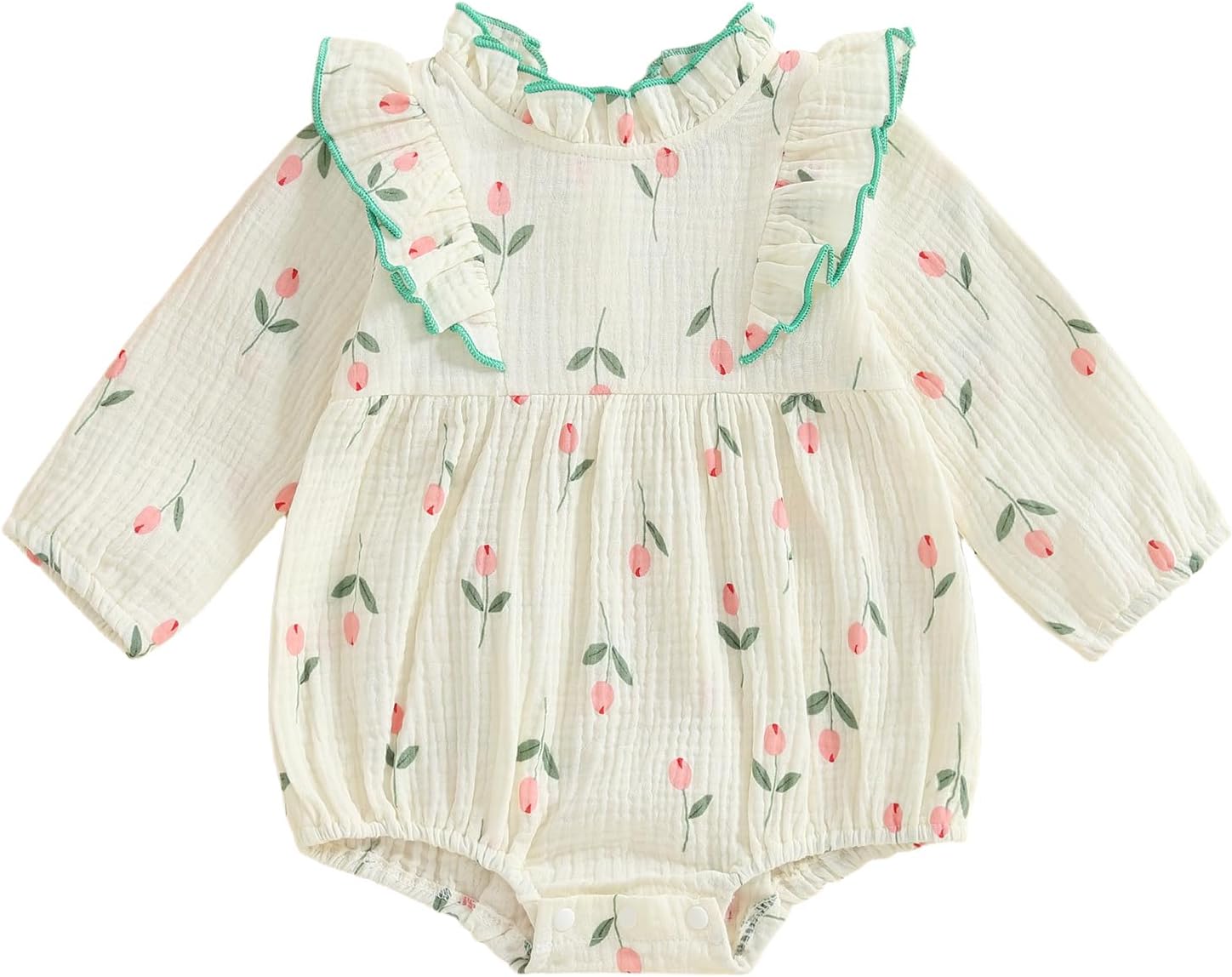 Baby Girl Long Sleeve Romper Fall Newborn Outfit Linen Romper Ruffle Jumpsuit Floral Bodysuit Infant Winter Clothes