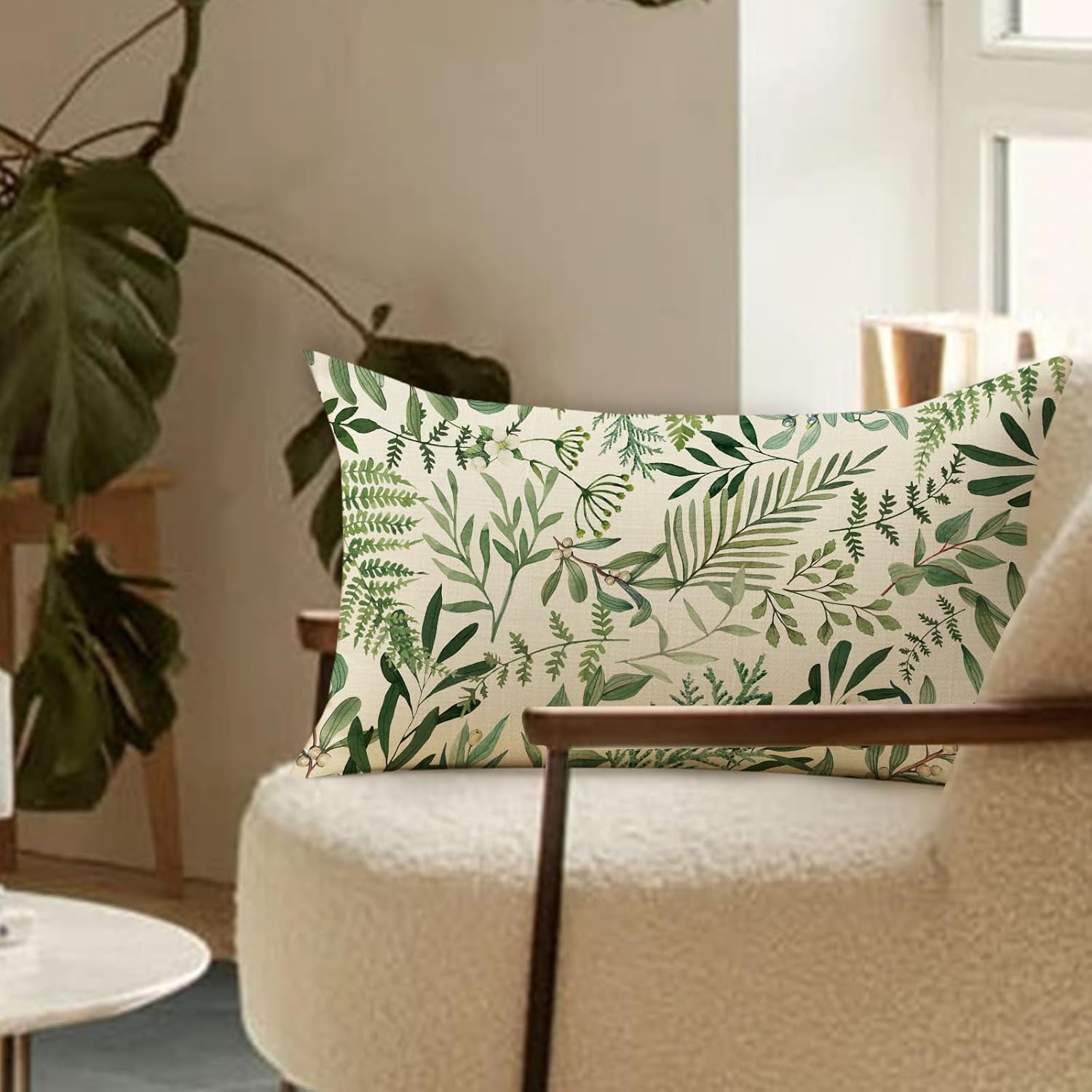 Green Leaves Lumbar Decorative Throw Pillow Cover 12 x 20 image 5
