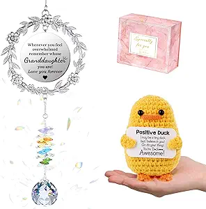 Granddaughter Gifts from Grandma, Teen Girl Gifts Trendy Stuff Sun Catcher for Granddaughter Graduation Gift 2025 Suncatcher Postive Crochet Duck Suncatchers for Windows Hanging Birthday Gift Set