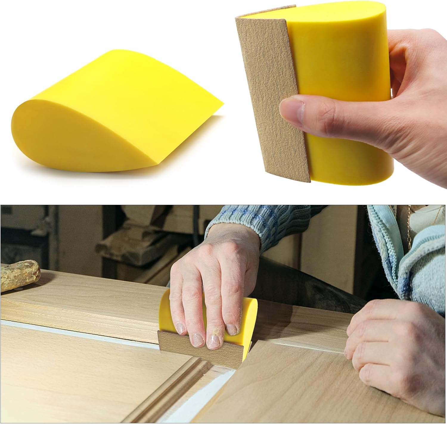 VIBRATITE 9 PCS Contoured Profile Hand Sanding Block, 4 Inch Hand Sander Block Interchangeable Assorted Convex & Concave Shapes with 45 Sheet Assortment Sandpaper for Auto Body, Woodworking, Furniture