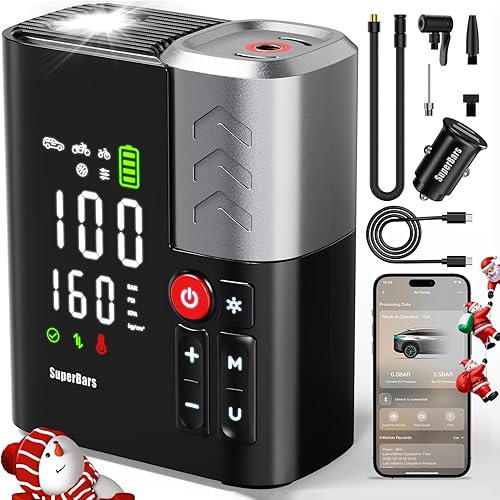 Inflador de neumáticos, compresor de aire portátil, bomba de aire 3 veces más rápida con aplicación, bomba de neumáticos eléctrica de 160 PSI 48 LPM