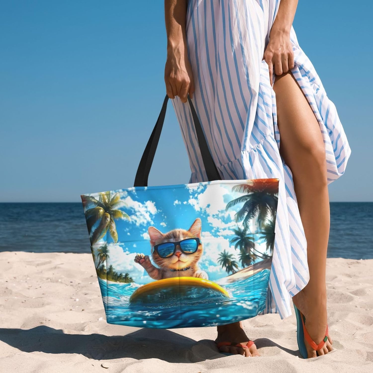 Beach Bags for Women Beach Tote Bag Waterproof Sandproof Large Pool Bags and Totes with Zipper - Image 6