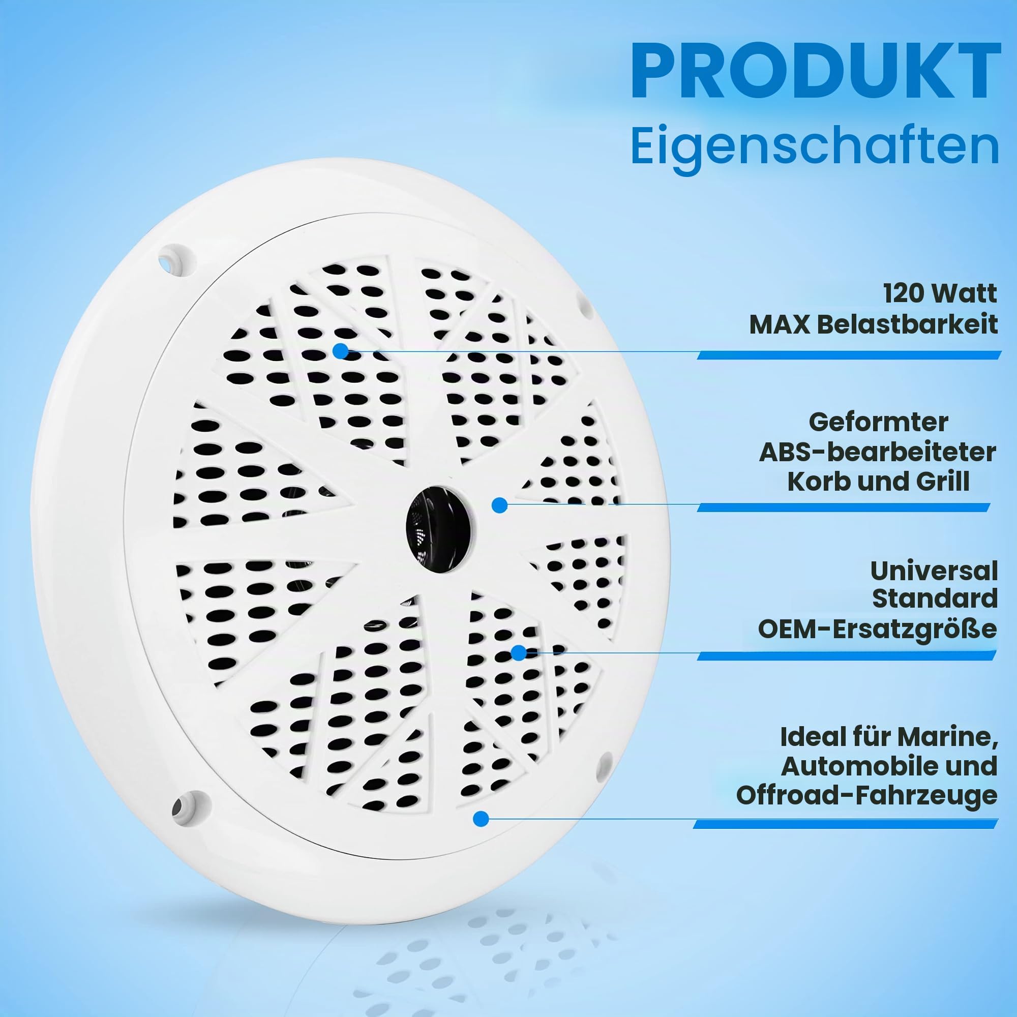 Pyle 16,5 cm Marine-Lautsprecher (2er-Set) – 2-Wege, wasserdicht & wetterfest, Outdoor-Stereoanlage mit 120 W, Polypropylen-Membran & Gewebesicke