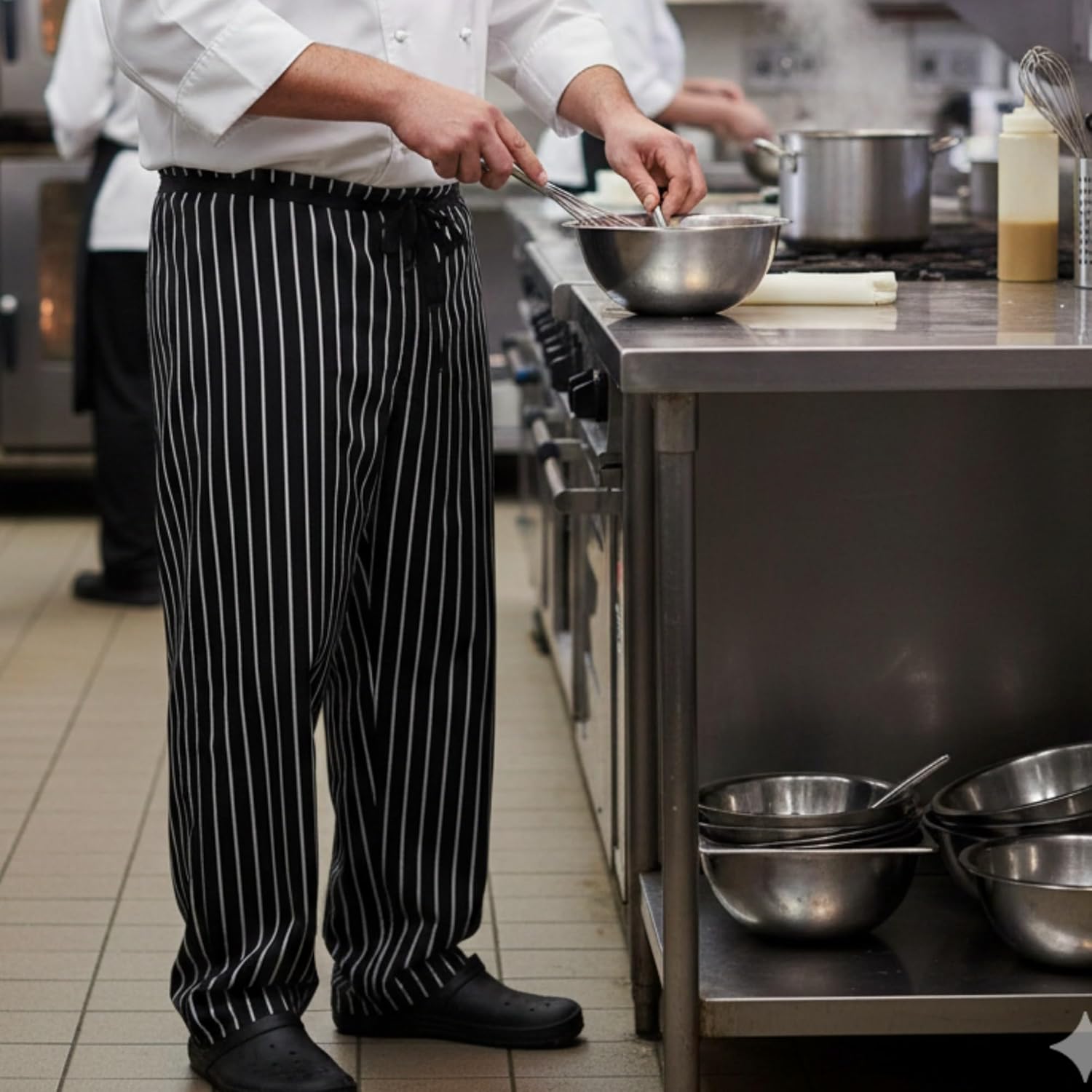 TrueCraftware- Chalk Stripe Relaxed Fit Chef Pants Poly/Cotton Large Size- Cotton Men Women Chef Pants Trouser with Draw String for Food Service Bakers and Culinary Professional