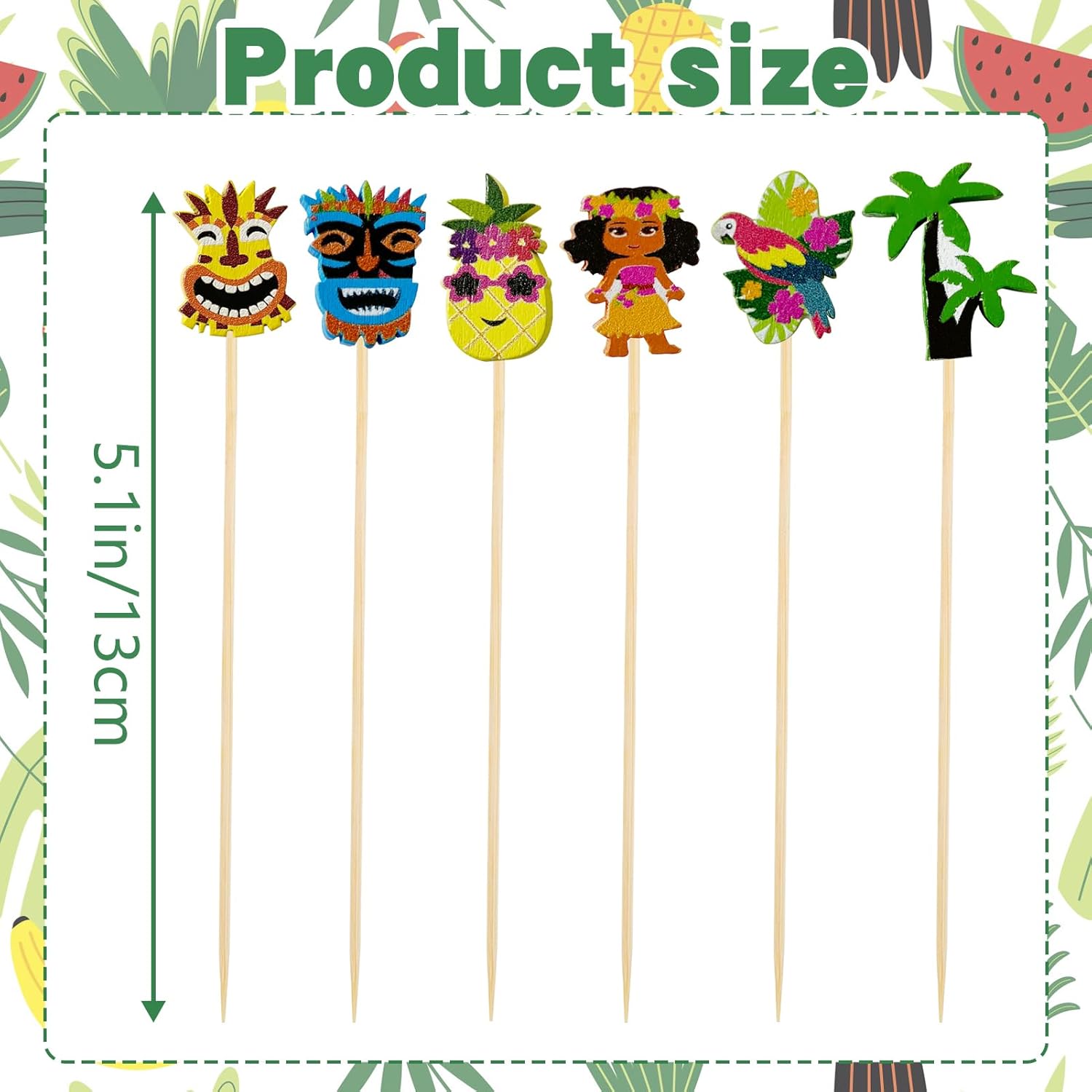 600Pcs Hawaiian Luau Cocktail Picks,4.7 Inch Summer Toothpicks Tropical Pineapple Beach Palm Leaf Tiki Food Fruit Sticks for Pool Holiday Party Decorations