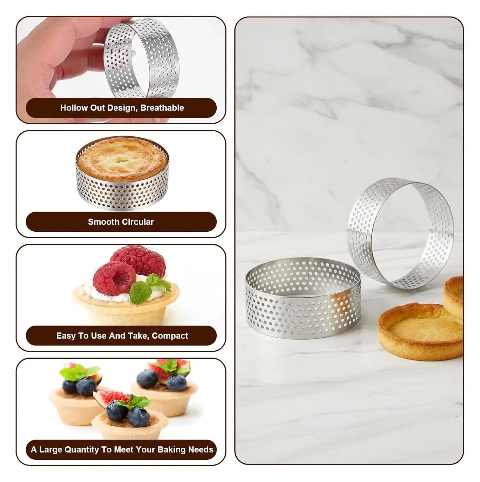 Set mit 12 runden Tortenringen aus Edelstahl – perforierte Formen for Mousses und Desserts, Keksausstecher, Obst-Törtchenformen