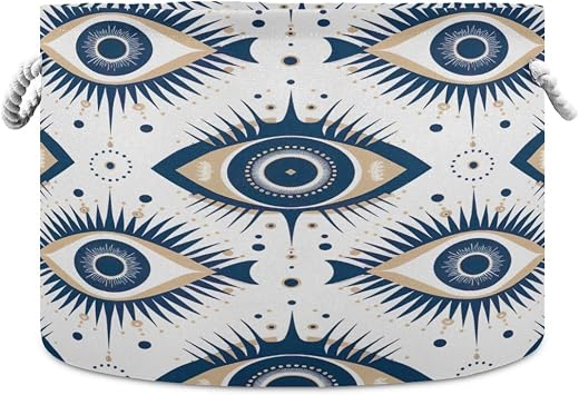 YETTASBIN Magic Evil Eye Cotton Rope Basket Large Round Baby Laundry Basket Blanket Books Storage Bin for Bedroom Bathroom Nursery Home Decor, 20 x 14 Inch
