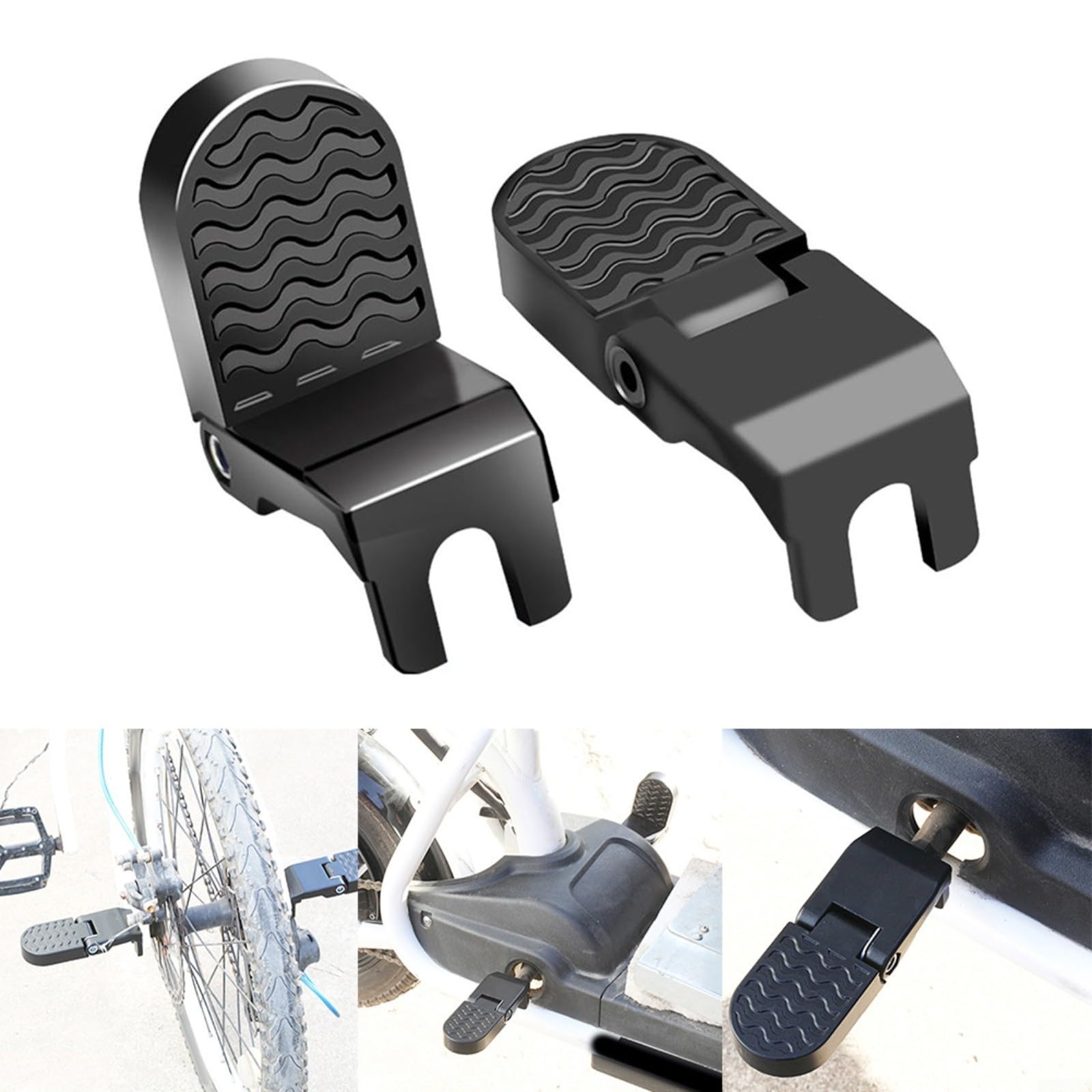 Lot De 2 Repose-pieds Arrière Pliables Pour Vélo électrique – Alu Noir, M10, Compatibles VTT Et Pliants