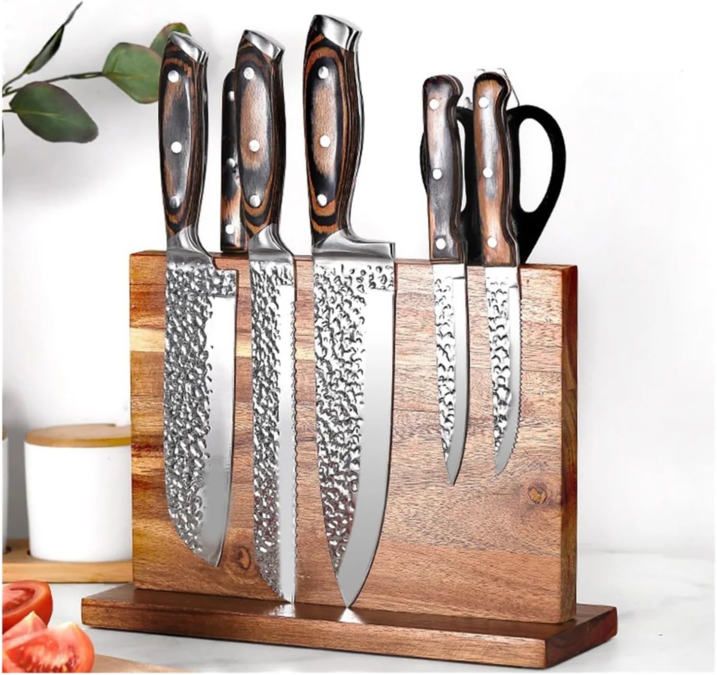 Magnetic Wooden Knife Holder Double-Sided Universal Stand Display Rack With Strong Enhanced Magnets For Counter Top