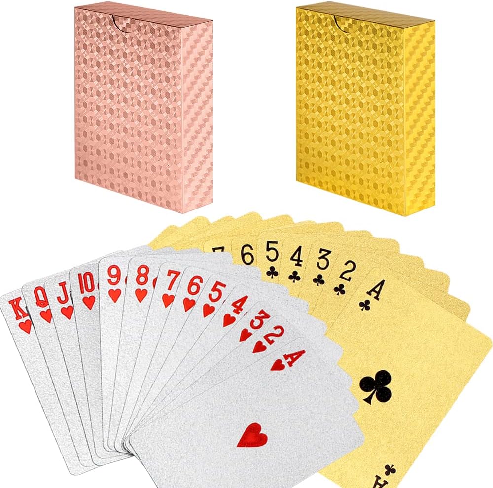 4 Decks Waterproof Playing Cards Plastic Poker Cards, Foil Poker Cards Novelty Poker Cards Waterproof Deck of Cards Tricks Tool Playing Card for Men Adults Family Game Party Birthday Party