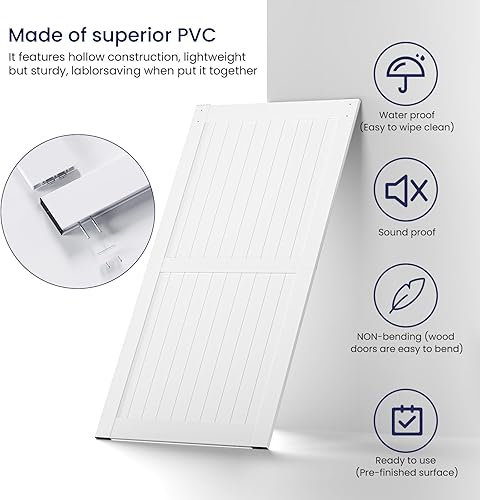Miniatura 2 de SmartStandard Puerta de granero de vinilo de PVC blanco de 48 x 96 pulgadas, súper ligera con kit de herramientas deslizantes de 8 pies, guía de