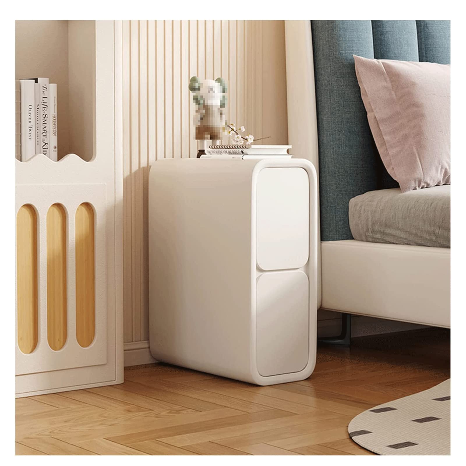 BHGFYXBS Narrow Bedside Table W/2 Drawers Microfiber Leather Nightstand Minimalist Slim Sofa Side Table For Small Spaces Bedroom Furniture Dignified Vision,Gray A-25X40X50Cm,White,White-25x40x50cm