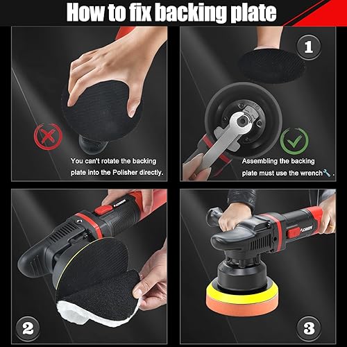 Miniatura 9 de AOBEN Pulidor rotativo de búfer, 1200 W, 6 pulgadas7 pulgadas, kit de cera para pulidor de automóvil con 6 velocidades variables de 1000-3500 RPM y