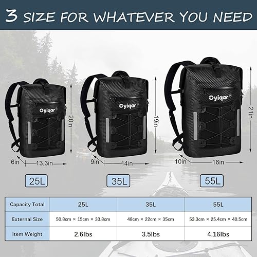Miniatura 3 de Mochila impermeable Bolsa seca 25L35L55L para kayak, bolsa flotante con cierre enrollable para actividades acuáticas al aire libre