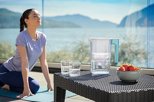 Miniatura 6 de Perfect Pour - Jarra pequeña con filtro de agua de 6 tazas de Aqua Optima, reduce los microplásticos, ergonómica, elimina salpicaduras y derrames,