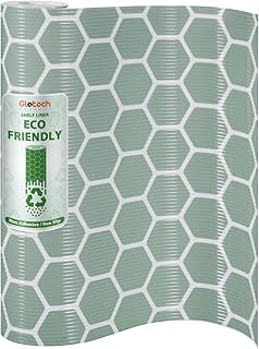 Glotoch Premium Non Slip Shelf Liner, 12” X 20 FT Drawer Liner Non Adhesive, Waterproof Shelf Liners for Kitchen Cabinets, Drawer, Fridge, Wire Shelving, Pantry, Bathroom-, Heavy Duty, Green Geometric