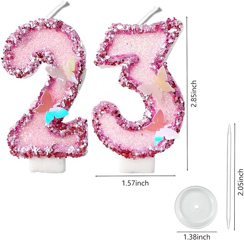 Miniatura 170 de Velas de números con purpurina de oro rosa de 2.8 pulgadas, muchos colores, regalos de cumpleaños de 22 años, velas de cumpleaños, velas de números