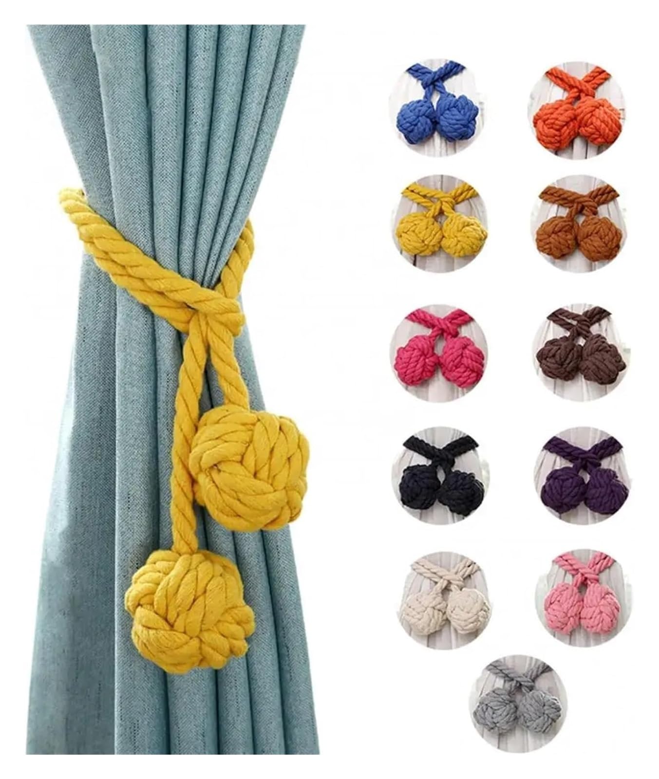 Lot de 4 embrasses de Rideaux à Pompons, embrasses de Rideaux Simples, Cordes de Cravate de Rideau, embrasses à Boules suspendues, Supports de Boucles, décoration d'intérieur(Orange)
