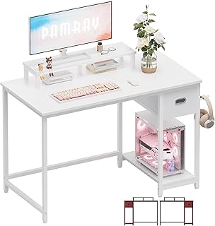 Pamray 39 Inch Computer Desk with Monitor Stand Small Home Office Desks with Non-Woven