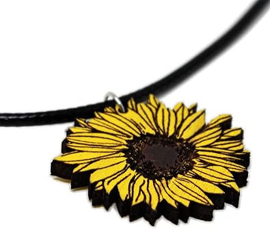 Sunflower Choker Necklace | Hand-Painted Wood Sun Flower Pendant Jewelry