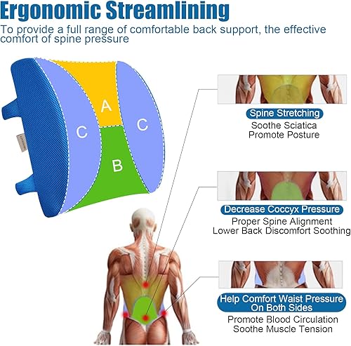 Miniatura 8 de Cojín lumbar de espuma viscoelástica LoveHome con funda de malla 3D con diseño de firmeza equilibrada para reducir el dolor de espalda ideal para