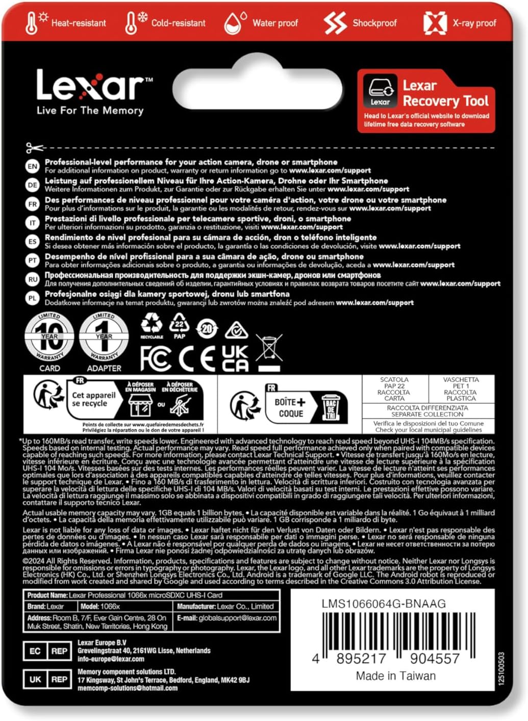 Lexar Cartão de Memória 1066x micro SD 64GB - 160MB/s Leitura, 70MB/s Escrita, C10, U3, V30, A2 - Silver