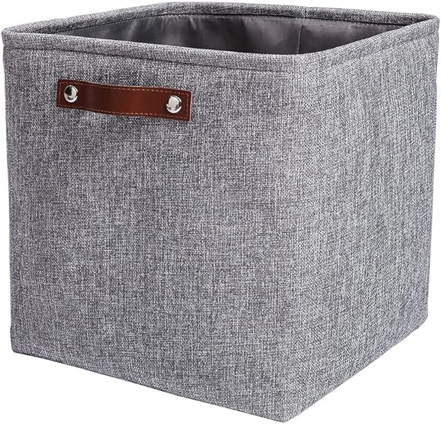 Mangata Fabric Storage Cube Boxes, 13 x 13 x 13 Inch Collapsible Thicken Canvas Storage Cube Basket with Handles for Toys, Clothes, Wardrobe