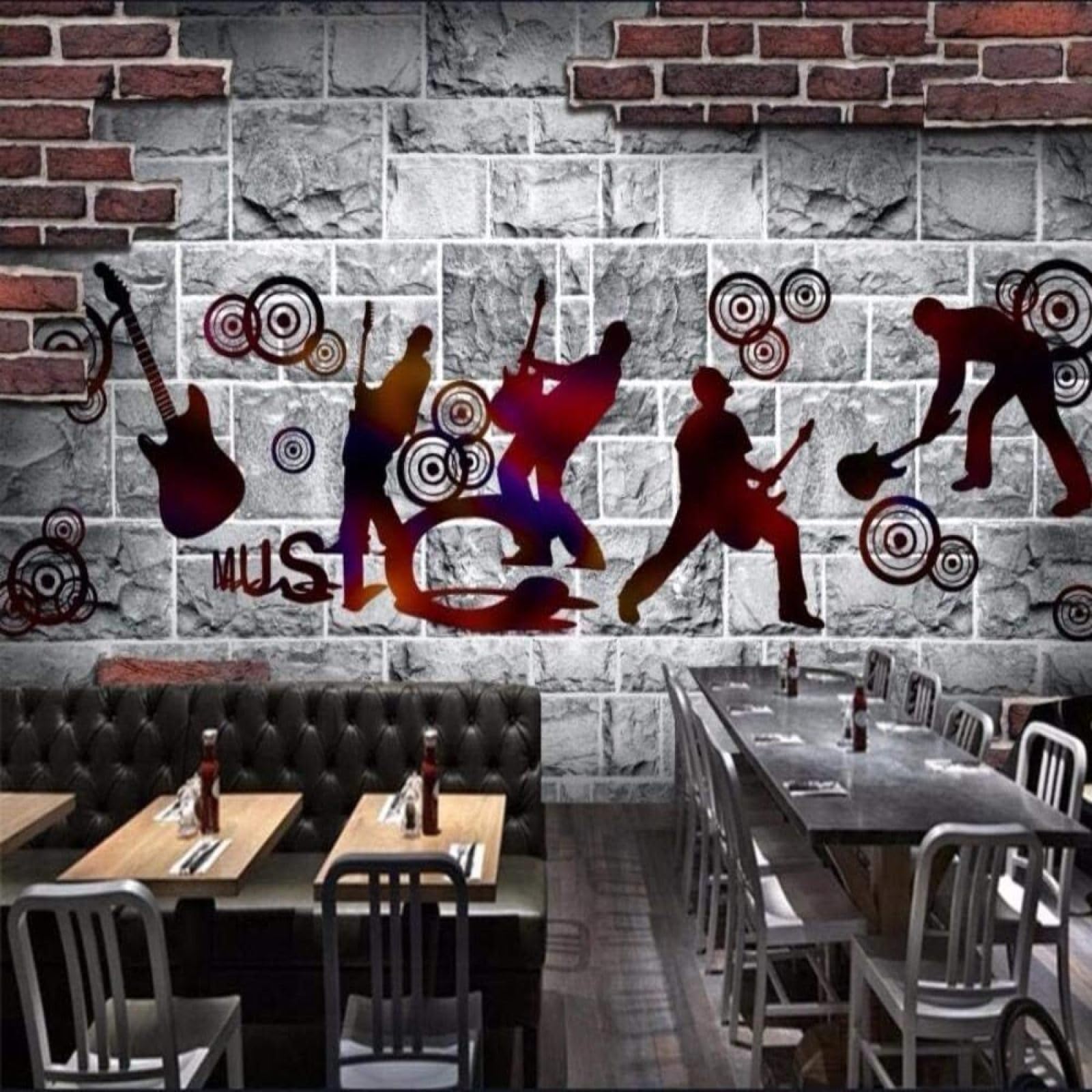 XLMING Rock Musica Retrò Dipinto A Mano Arte Muro Di Mattoni 3D Carta da Parati Premium Aspetto Della Seta Studio Soggiorno Camera Letto Parete Divano Muro-250cm×170cm
