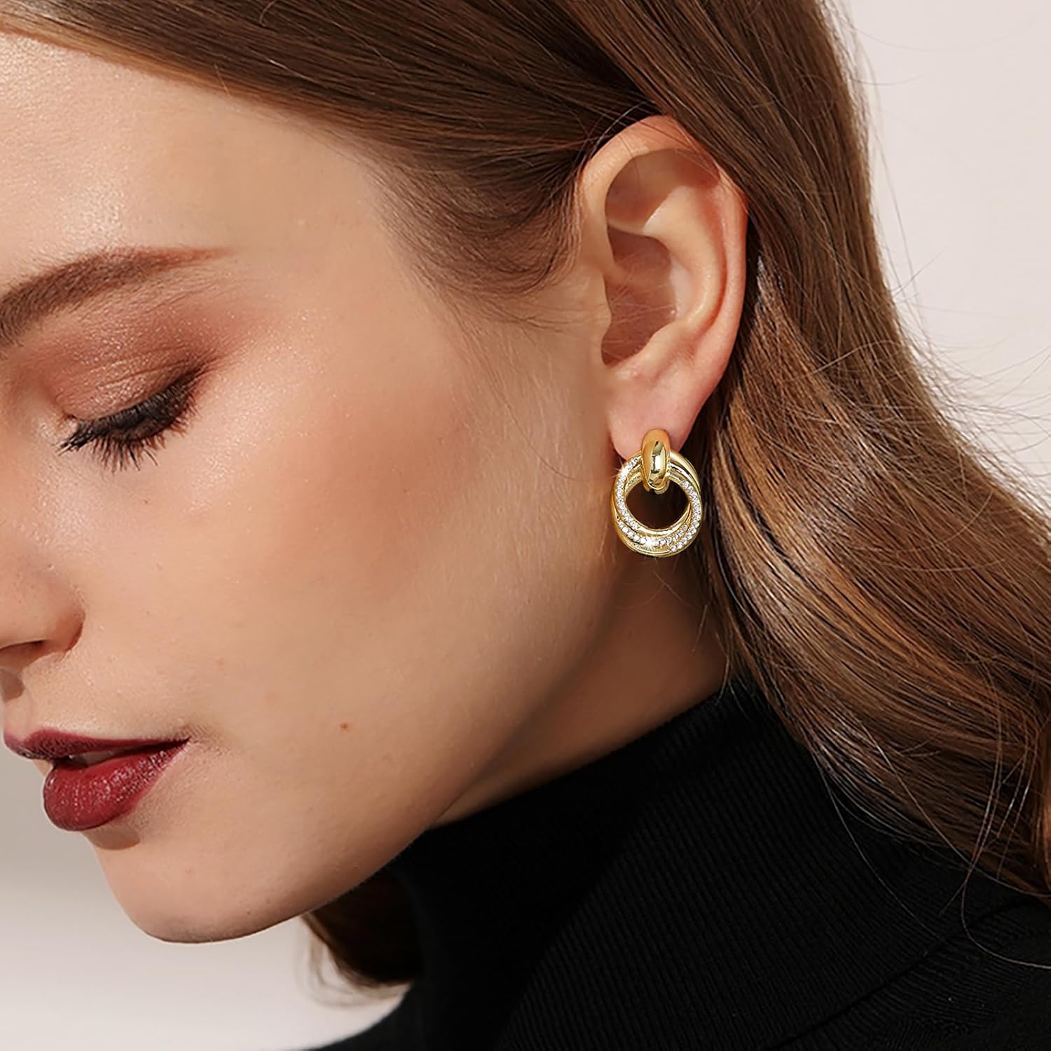 Gold Knot Earrings Dangle Drop Earrings for Women 14K Gold Chunky Rhinestone Hoop Statement Earring Trendy Gifts for Women Jewelry - Image 2