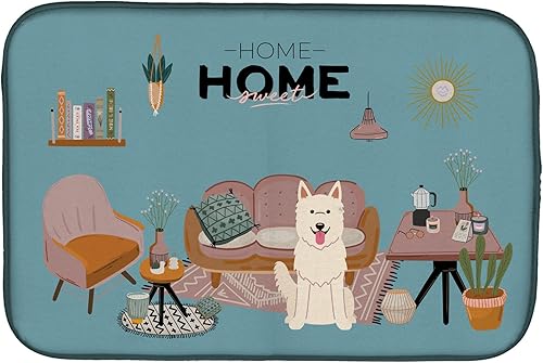 Miniatura 476 de Caroline's Treasures CK7824DDM - Tapete absorbente para secado de platos con diseño de bulldog inglés, rojo y blanco, para encimera de cocina, 14 x