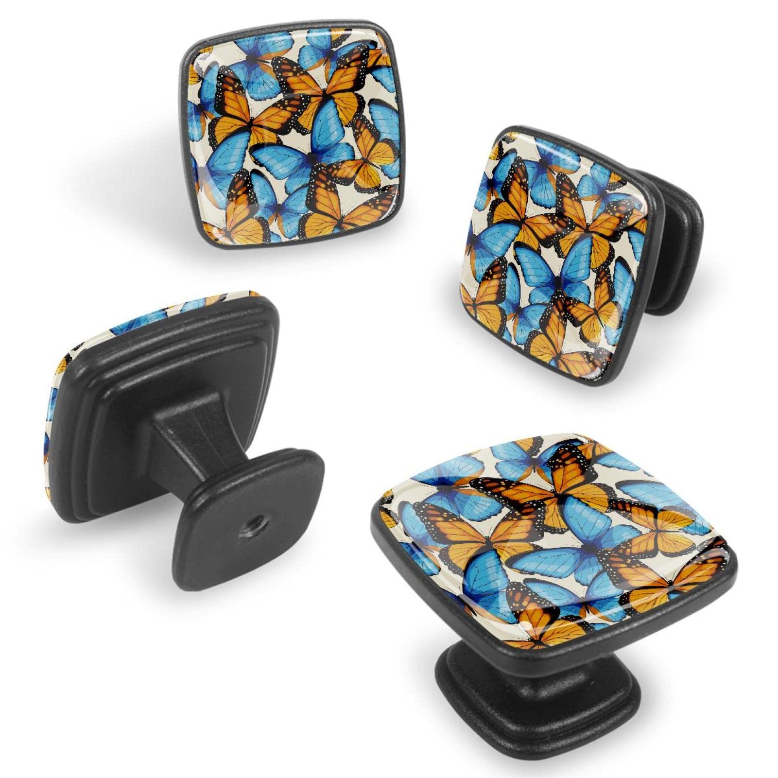 Boutons pour armoires et tiroirs papillon bleu jaune de ferme lot de 12