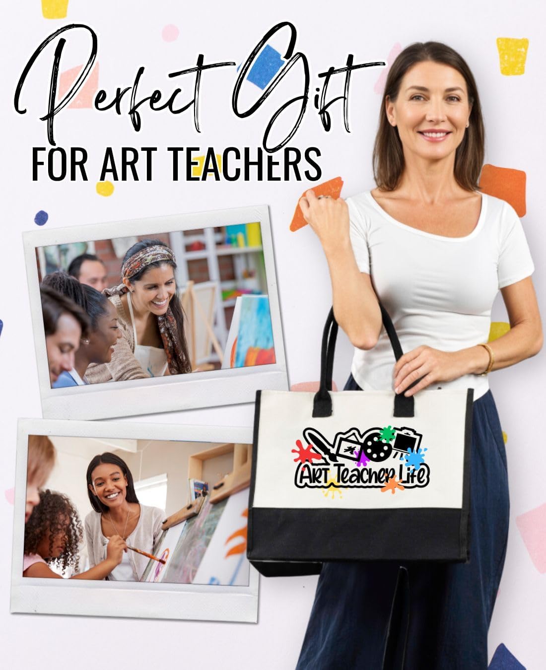 InnoBeta Art Teacher Gifts Canvas Tote Bag for Women, Important Art Teacher Stuff Bag,Teacher Appreciation Gifts for Teacher Appreciation Day, Birthday, Thanksgiving, Christmas