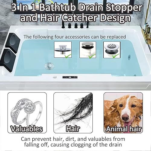 Miniatura 3 de Bathtub Drain Stopper, Pop Up Tub Stopper Plug with Bathtub Drain Hair Catcher Cover, Universal for 1.45 in to 1.8 in Tub Drain, Brushed Nickel