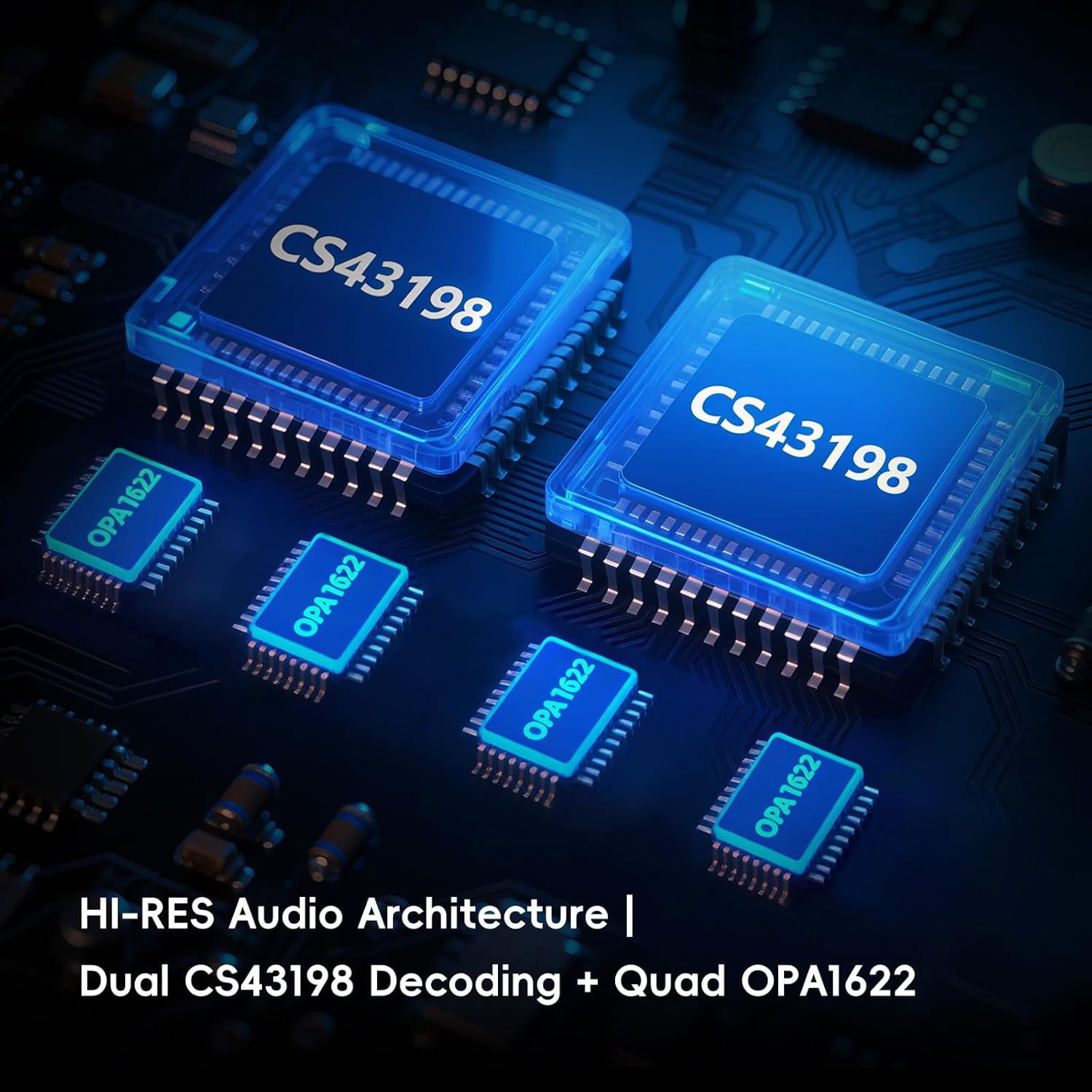 Internal view of HiBy R3 PRO II showing dual CS43198 DACs and four OPA1622 amplifier chips