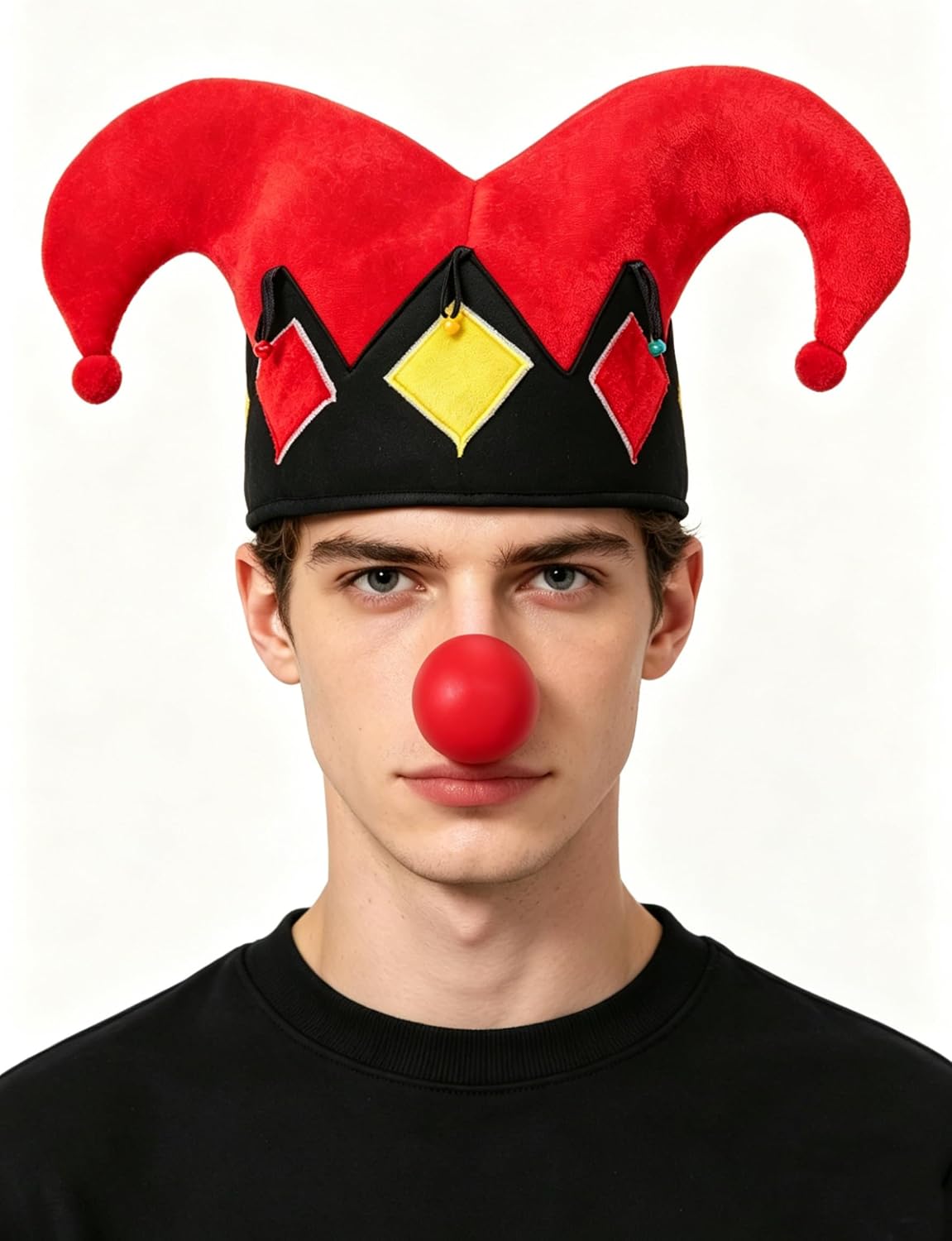 BXT Halloween 2 Horn Jester Hat with Bells, Adult Funny Clown Costume Hat for Carnival Christmas Masquerade Mardi Gras Party