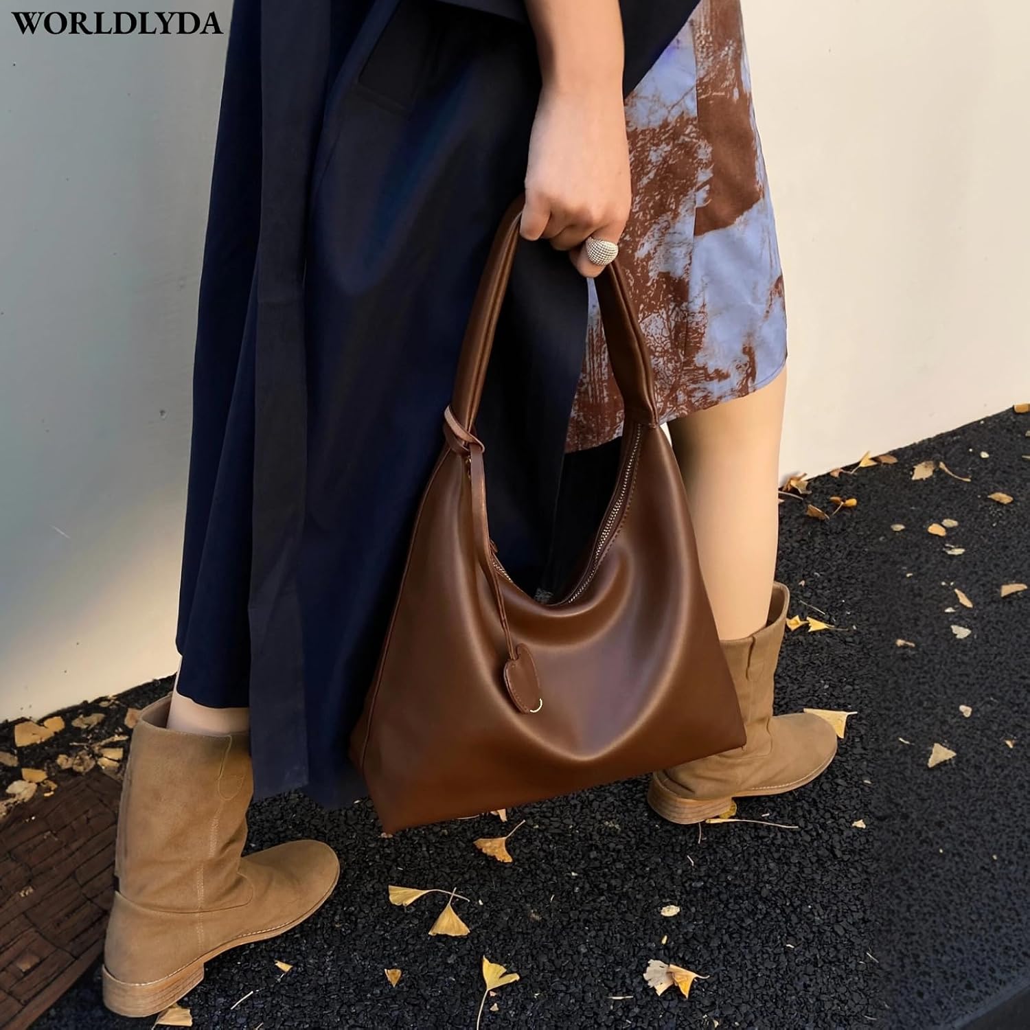 Worldlyda Women Shoulder Bag Slouchy Hobo Purse Soft Vegan Leather Casual Handbag for Everyday Use Crescent Tote Bag