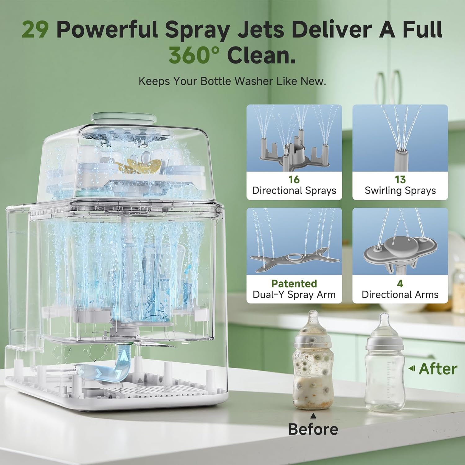 JoyBubba【Upgraded】Baby Bottle Washer, Sterilizer and Dryer, All-in-One Pro Cleaning Machine for Bottles, Pump Parts & Baby Essentials, Effortless Care, Replaces Hand Washing, 60 Cleaning Tablets.