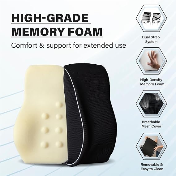 Lumbar Support Cushion for Office Chair, Ergonomic Memory Foam Lumbar Support Pillow for Lower Back Pain Relief, Back Support Cushion for Desk Chair, Car Seat Back Support, Posture Support Pillow