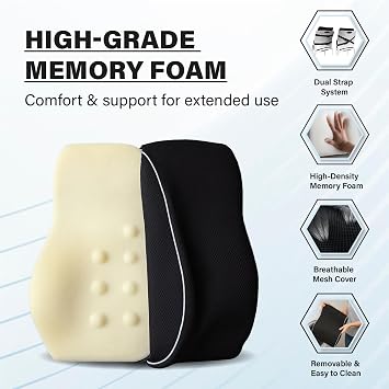 Lumbar Support Cushion for Office Chair, Ergonomic Memory Foam Lumbar Support Pillow for Lower Back Pain Relief, Back Support Cushion for Desk Chair, Car Seat Back Support, Posture Support Pillow