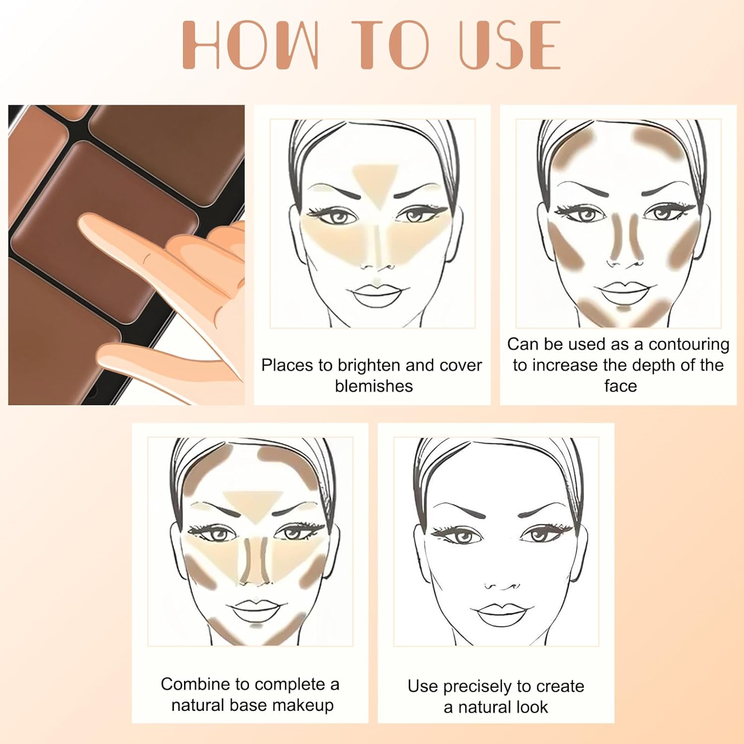 12 Colors Cream Concealer Foundation Palette & Makeup Brush Set, Long-Wearing Smudge Proof Blendable Full Coverage Cream Contour Blush Highlighter Color Correcting Concealer Foundation Palette Makeup - Image 3