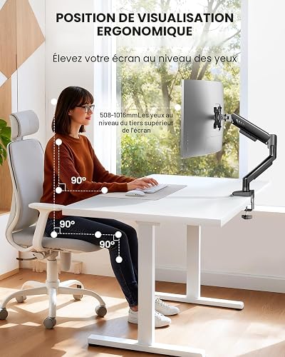ErGear Support Ecran PC pour Écrans 13-34 Pouces [Version Améliorée - Fini l'Affaissement] Bras Ecran PCà Montage Rapide jusqu'à 9kg, avec Gestion de Câbles pour Bureau et Gaming, VESA 75 & 100 mm - 7