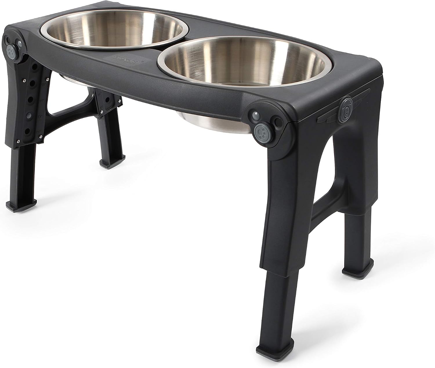Dexas Pets Adjustable Height Double Pet Feeder with Stainless Steel Bowls