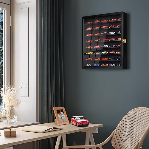 Miniatura 4 de TJ.MOREE Vitrina para coche modelo escala 164 fundida a presión para mini juguetes y ruedas pequeñas, color negro