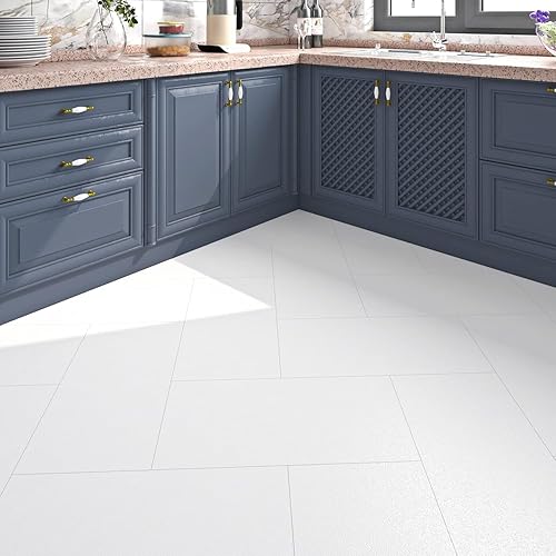 FunStick Azulejos de vinilo blanco de 12 x 24 pulgadas, impermeables, para despegar y pegar, azulejos de pared para cocina, baño, azulejos para piso