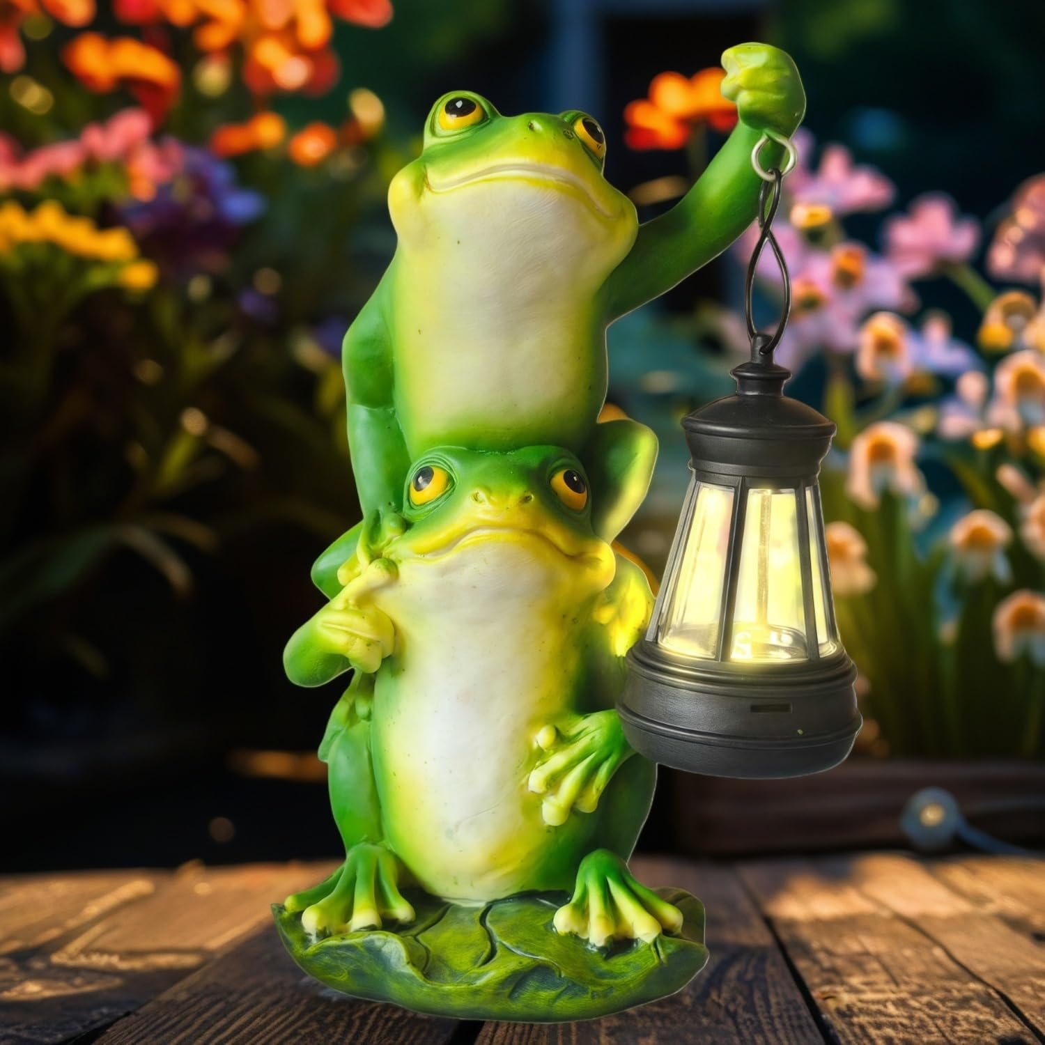 Cadeau unique de pendaison de crémaillère statues solaires grenouille