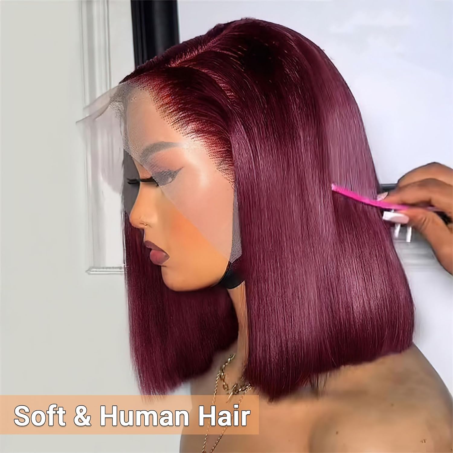99j Burgundy Bob Wig Human Hair 13x4 Lace Front Wigs for Black Women Straight Burgundy Human Hair Pre Plucked 200% Density Transparent Lace Frontal Wig 99j Short Wigs 10 inch