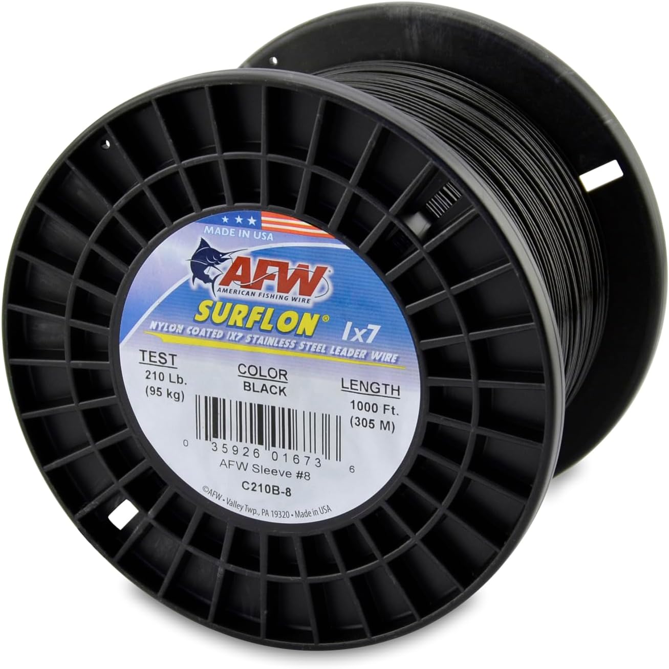American Fishing Wire Surflon Nylon Coated 1x7 Stainless Steel Leader Wire - Fishing Leader Line for Saltwater, 10lb Test - 250lb Test in Bright, Black, Camo in 30ft, 100ft, 300ft and 1,000ft Lengths