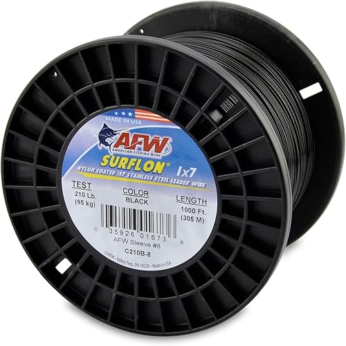 Miniatura 27 de Alambre de pesca americano Surflon recubierto de nailon de 1 x 7 pulgadas, línea líder de pesca para agua salada, prueba de 10 libras, prueba de 250