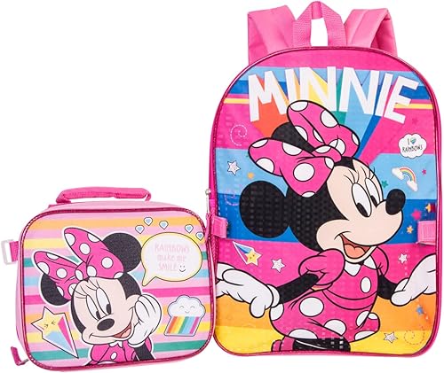Juego combinado de mochila de Minnie Mouse, juego de mochila de 4 piezas para niñas de Minnie Mouse de Disney - Kit de mochila y almuerzo, Rosa,