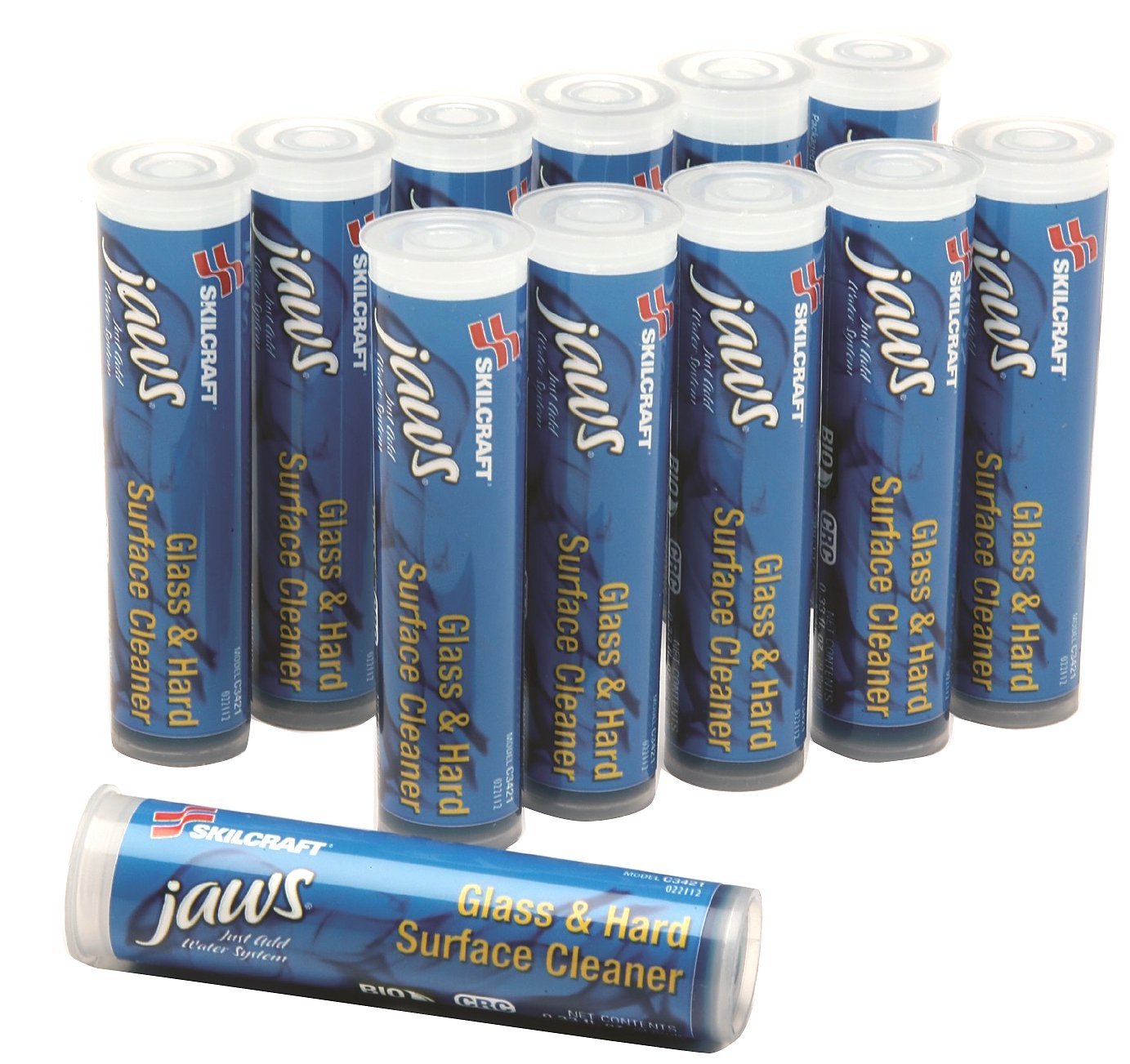 Skilcraft 7930-01-600-5748 Jaws Just Add Water Glass and Hard Surface Cleaner Refill Cartridges (Box of 12), Black